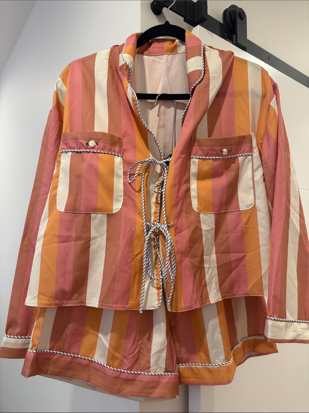 Striped Pink & Orange Tie-Front Pajama Set